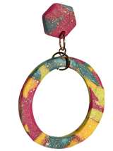 Handmade Marbled Polymer Clay Hoop Earrings - Image 3