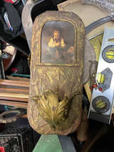 Antique Wall Match Holder with Lithograph - Image 1