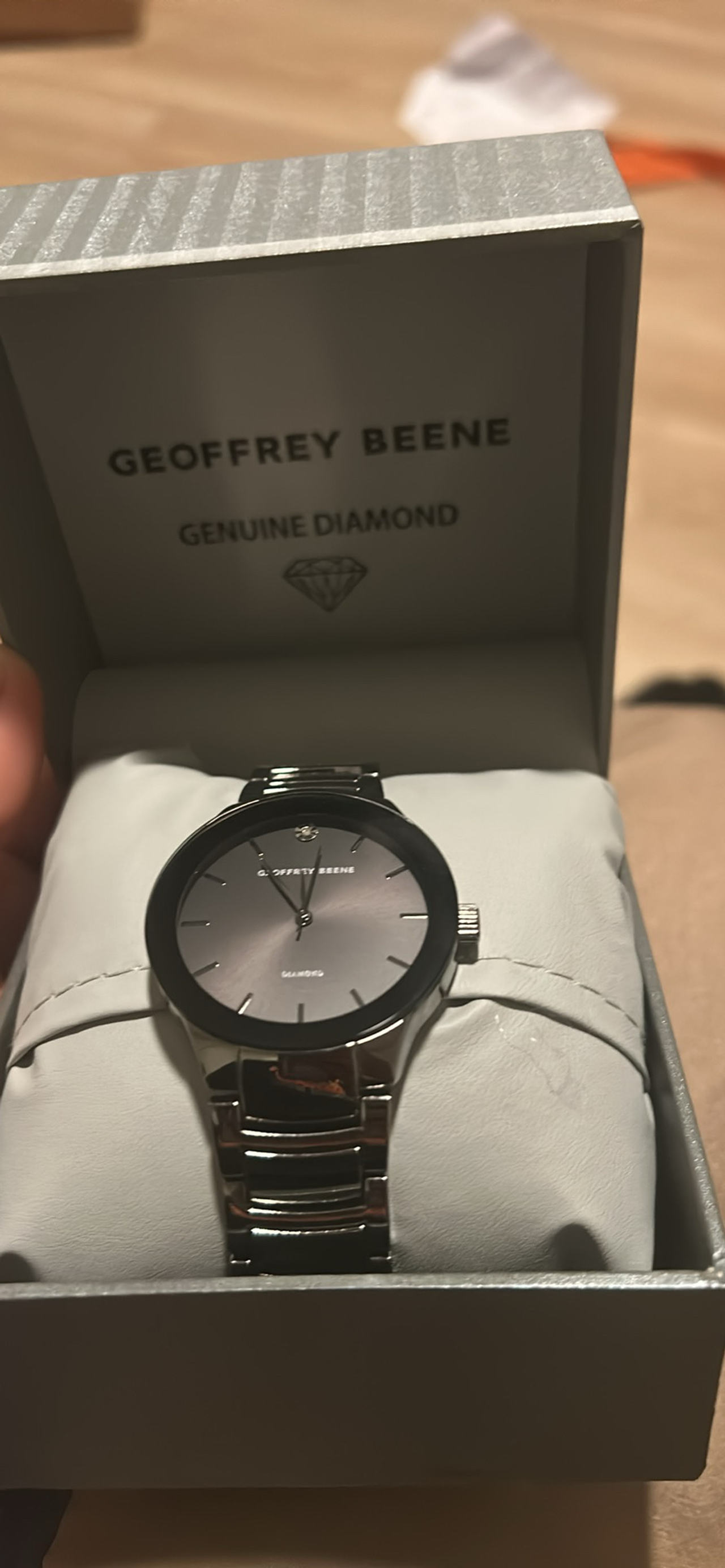 Geoffrey Beene Men's Genuine Diamond Silver-Tone Watch