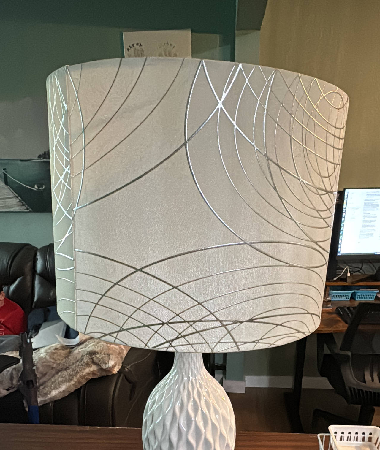 Modern Ceramic Table Lamp with Abstract Swirl Shade