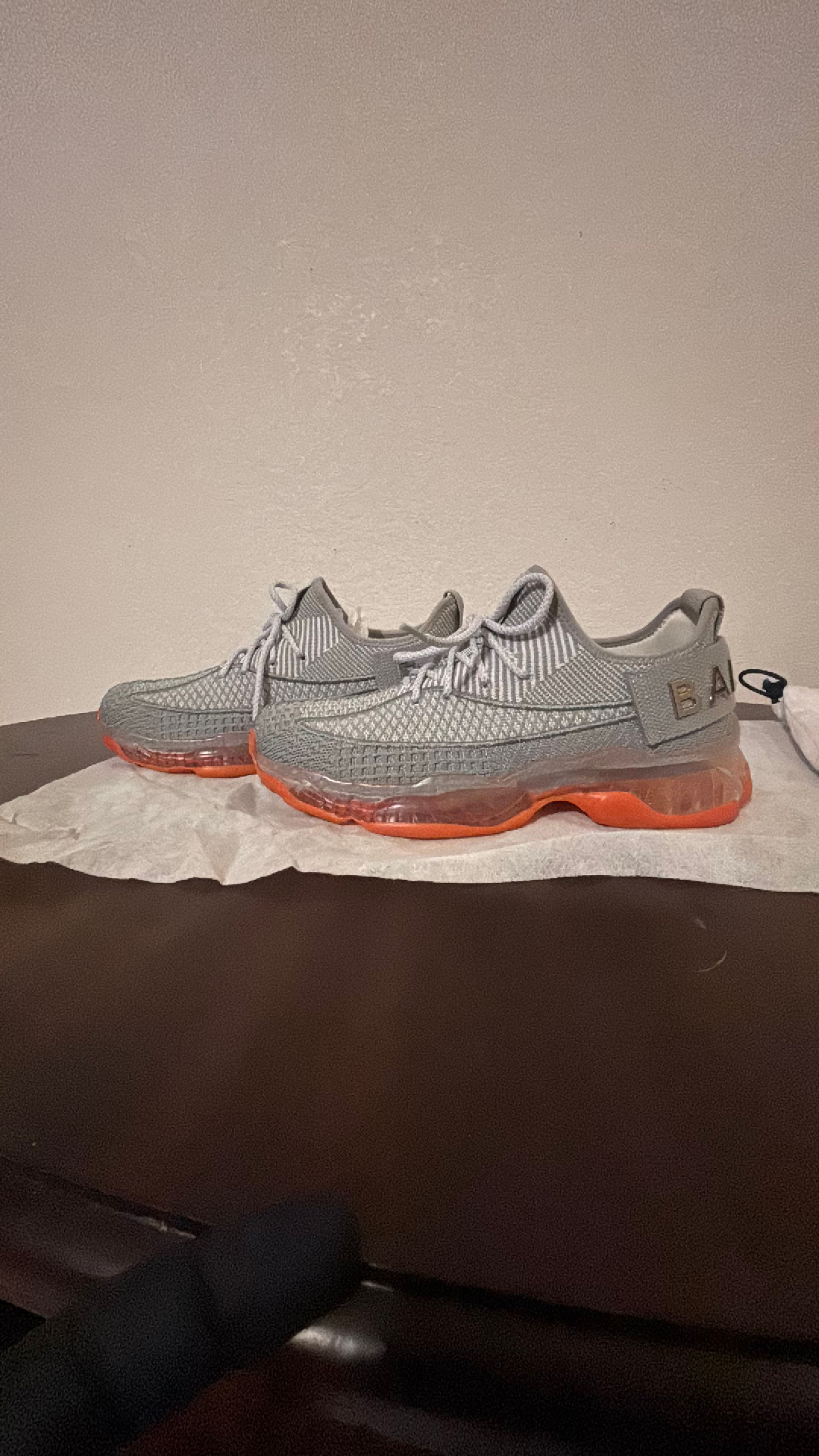 Balmain B-Bold Low-Top Knit Sneakers Grey Orange - Image 3