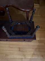 Vintage Upholstered Footstool with Turned Legs - Image 2