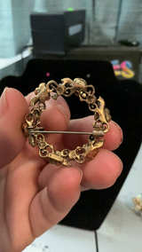 Vintage Rose and Faux Pearl Wreath Brooch - Image 2