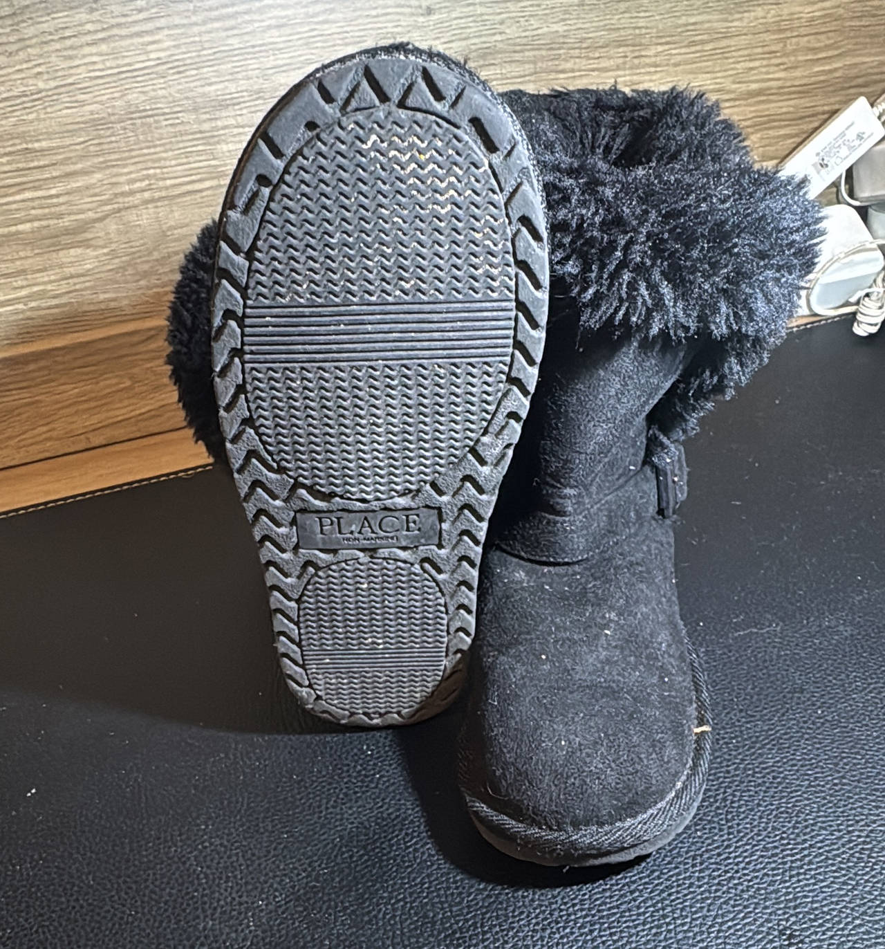 The Children's Place Girls Black Faux Fur Boots