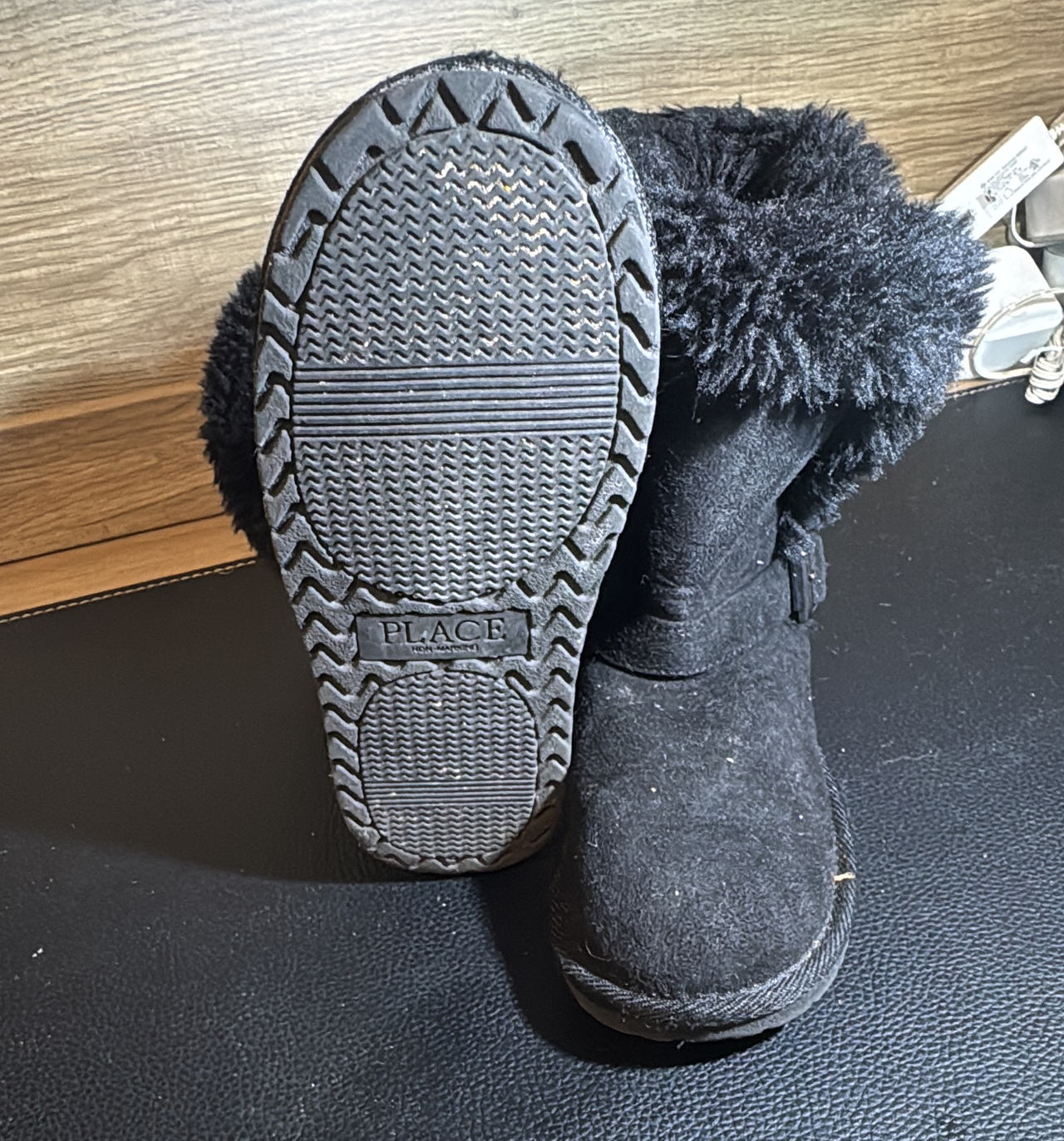 The Children's Place Girls Black Faux Fur Boots