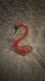 Murano Style Art Glass Flamingo Red Clear Aventurine Gold Fleck Hand Blown Bird - Image 2