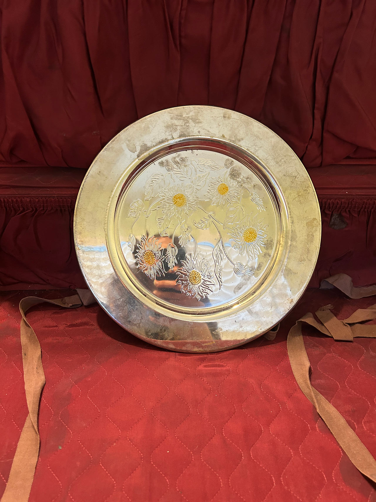 Vintage Sterling Silver Floral Etched Charger Plate