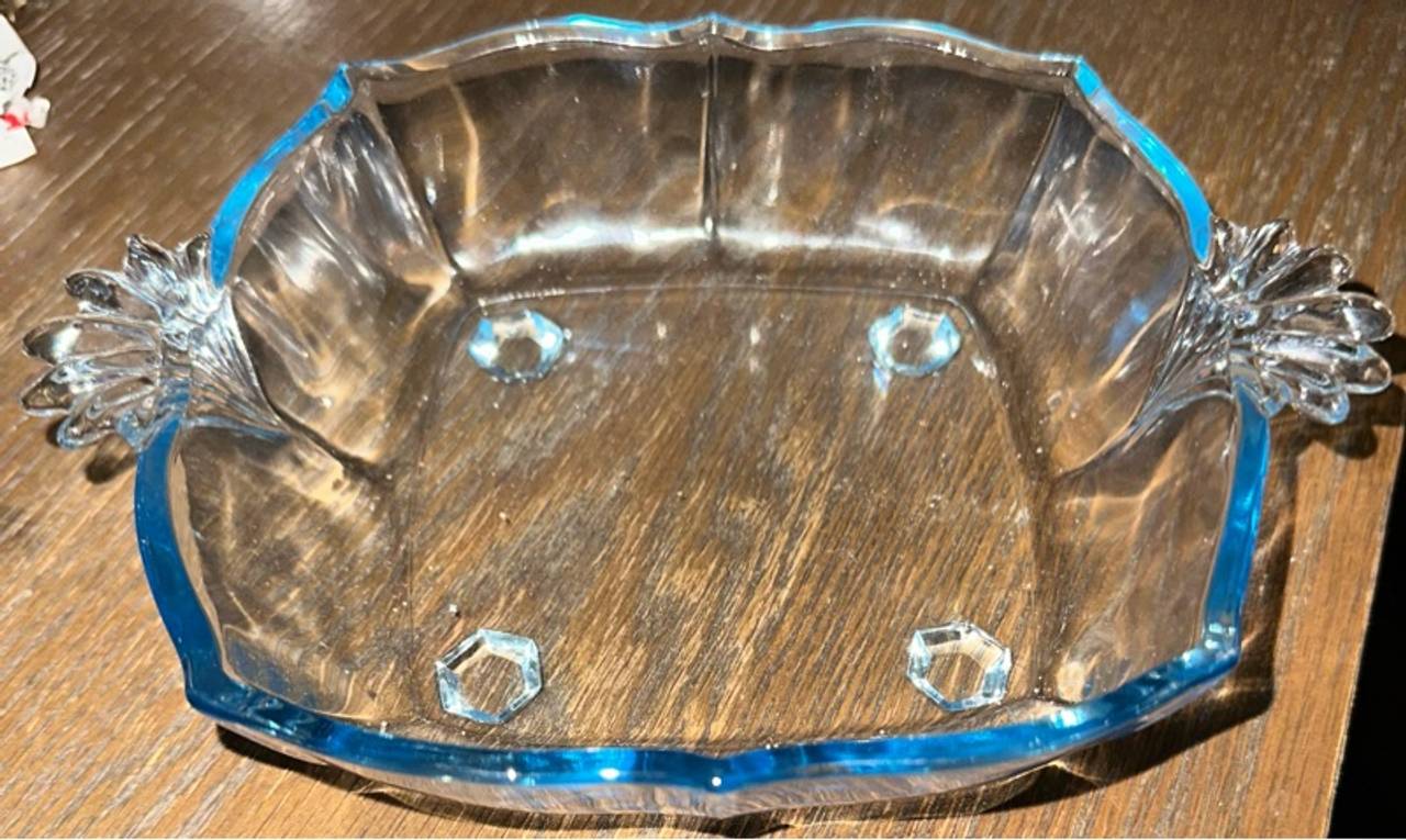 Fostoria Baroque Azure Blue Square Handled Sweet Meat Dish
