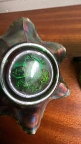 Fenton Green Carnival Glass Grape & Vine Bowl 2pcs - Image 3