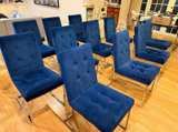 11 Modern Tufted Velvet Dining Chairs – Navy Blue – Chrome Base – Excellent Cond - Image 1
