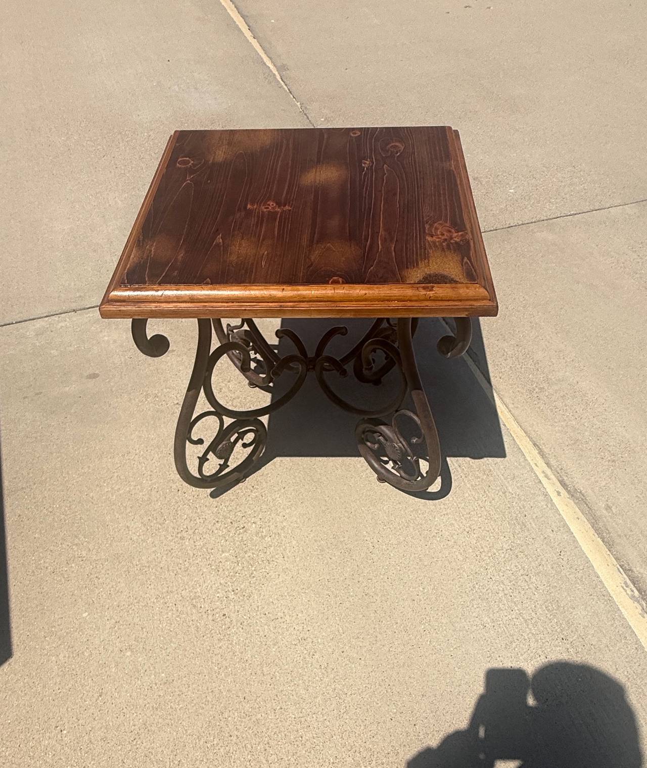 Rustic Wrought Iron and Wood End Table