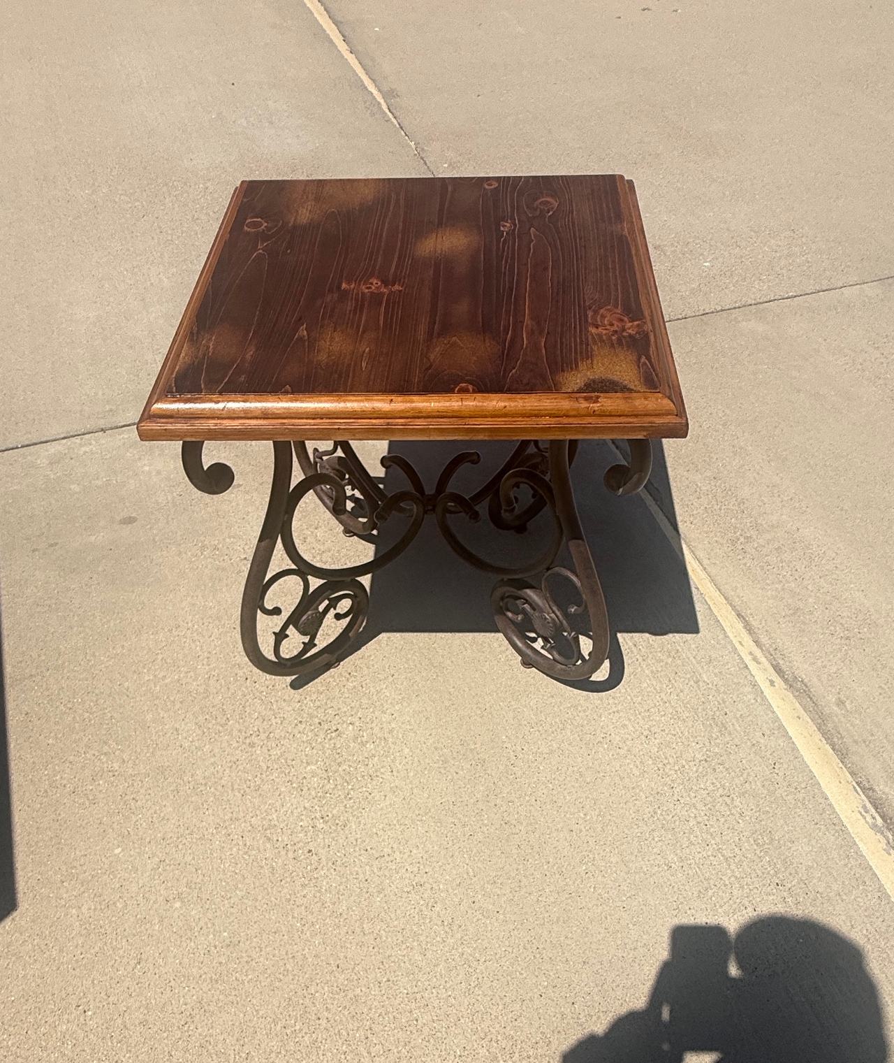 Rustic Wrought Iron and Wood End Table
