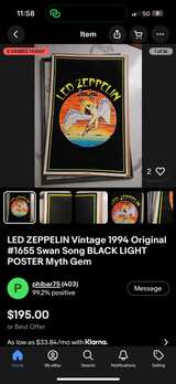 Led Zeppelin Swan Song Blacklight Velvet Poster 1997. #1655 - Image 3