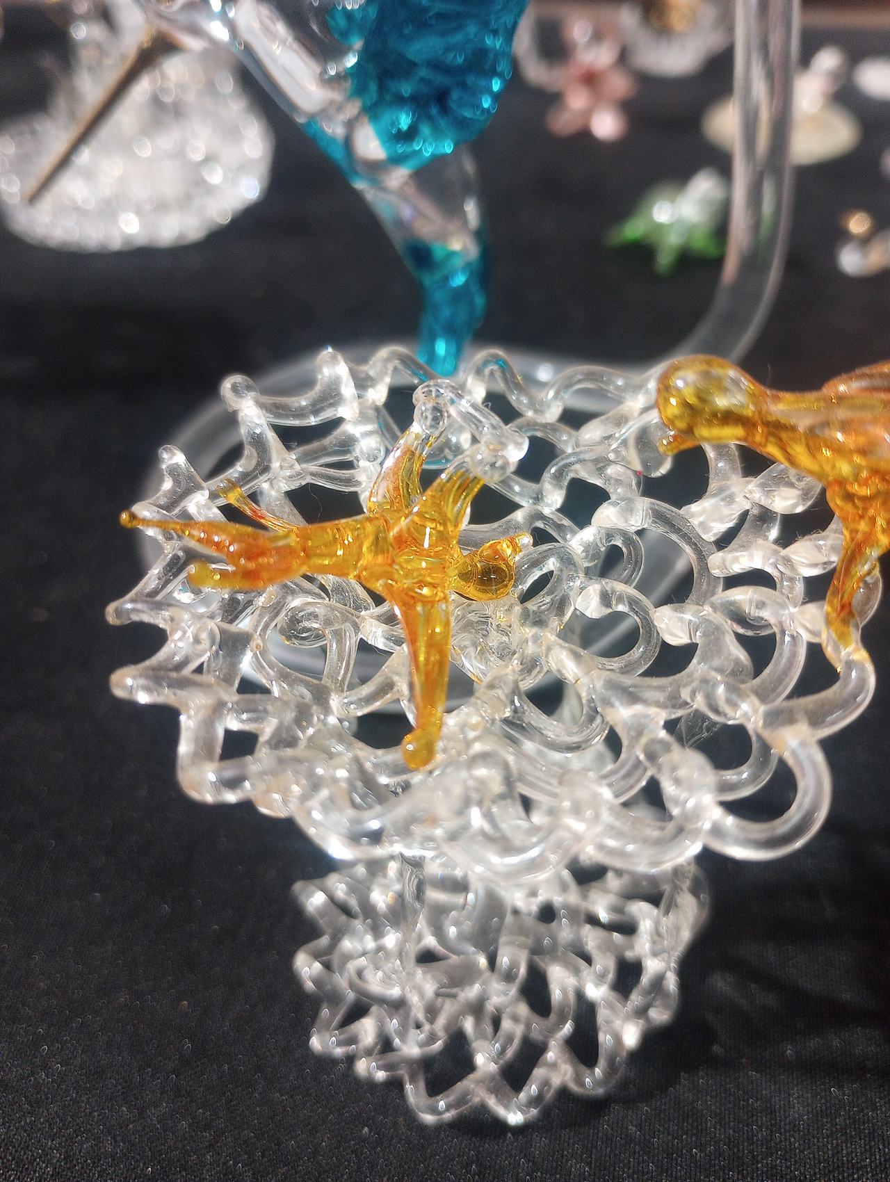 Hand Blown Glass Hummingbird Figurine with Stand