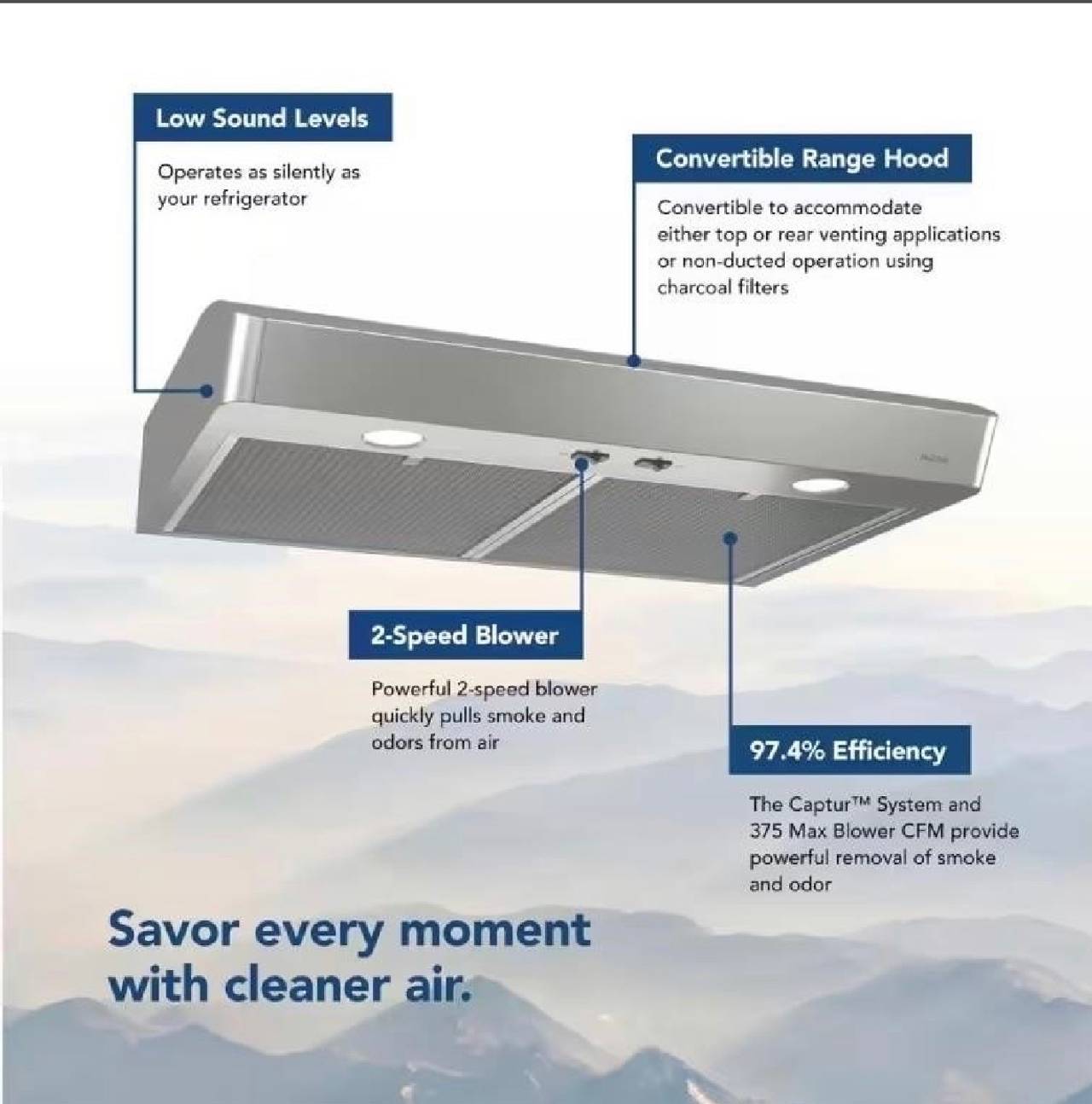 NuTone Glacier 30-in. Convertible Range Hood - Brand New