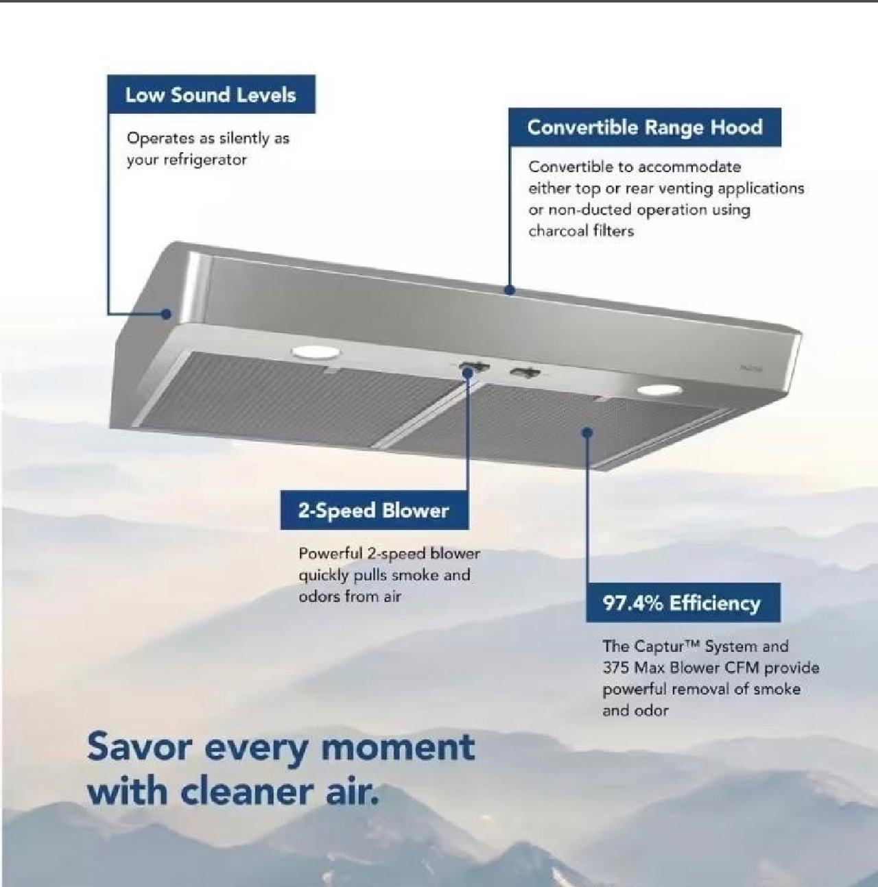 NuTone Glacier 30-in. Convertible Range Hood - Brand New