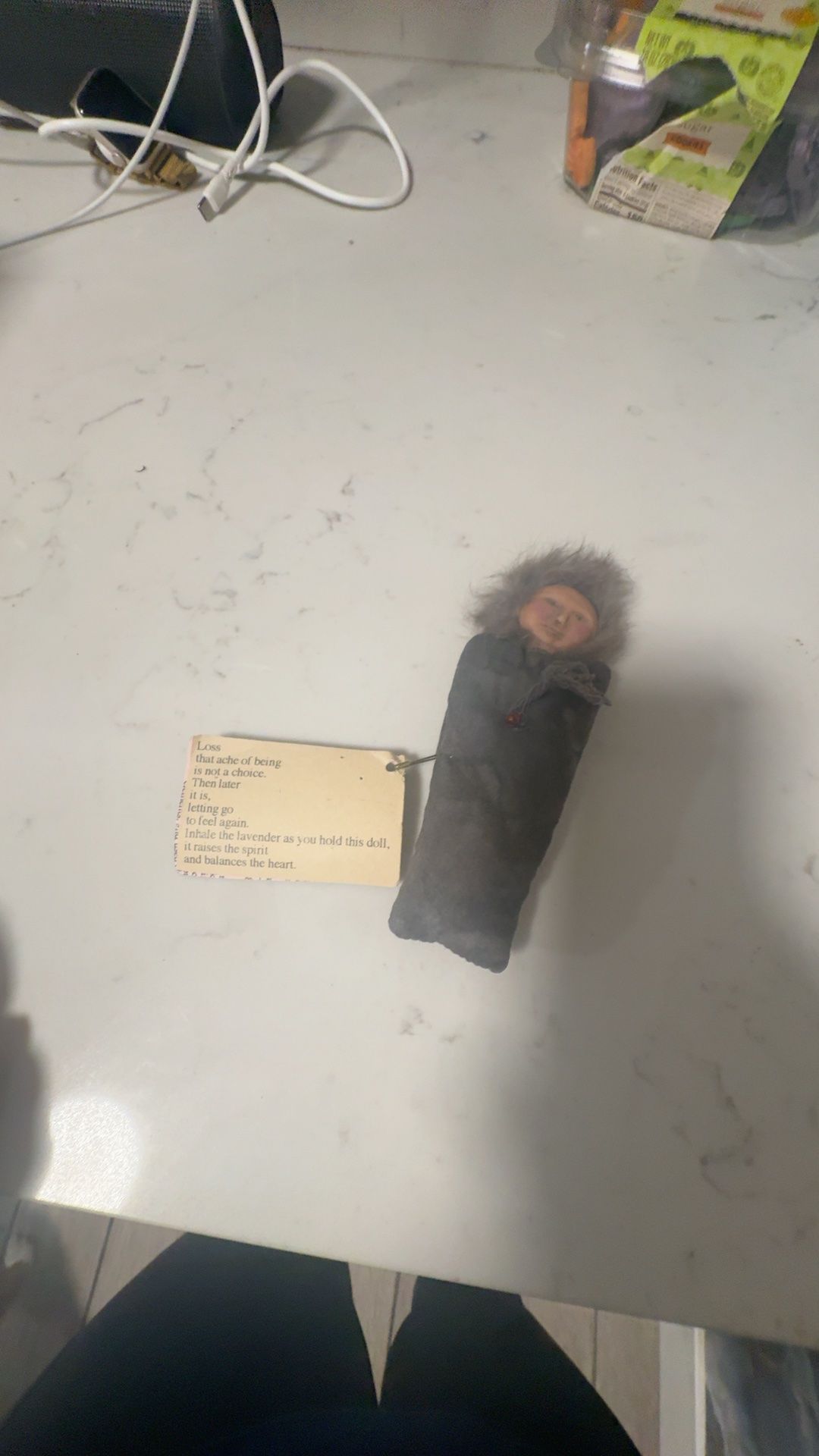 Vintage Porcelain Doll Head with Purple Bonnet