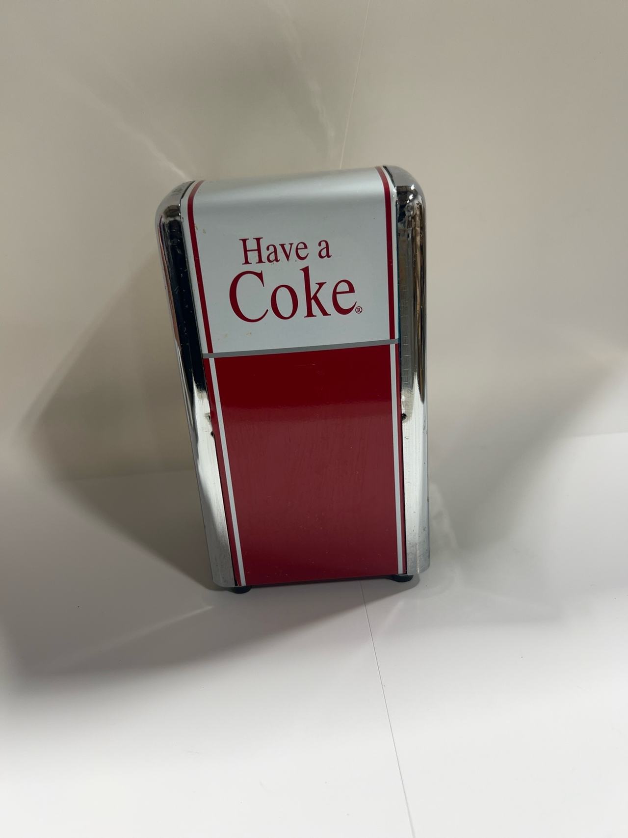 Coca-Cola Napkin Dispenser Metal Chrome Red