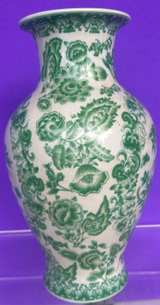 Green and White Floral Ceramic Vase - Image 1
