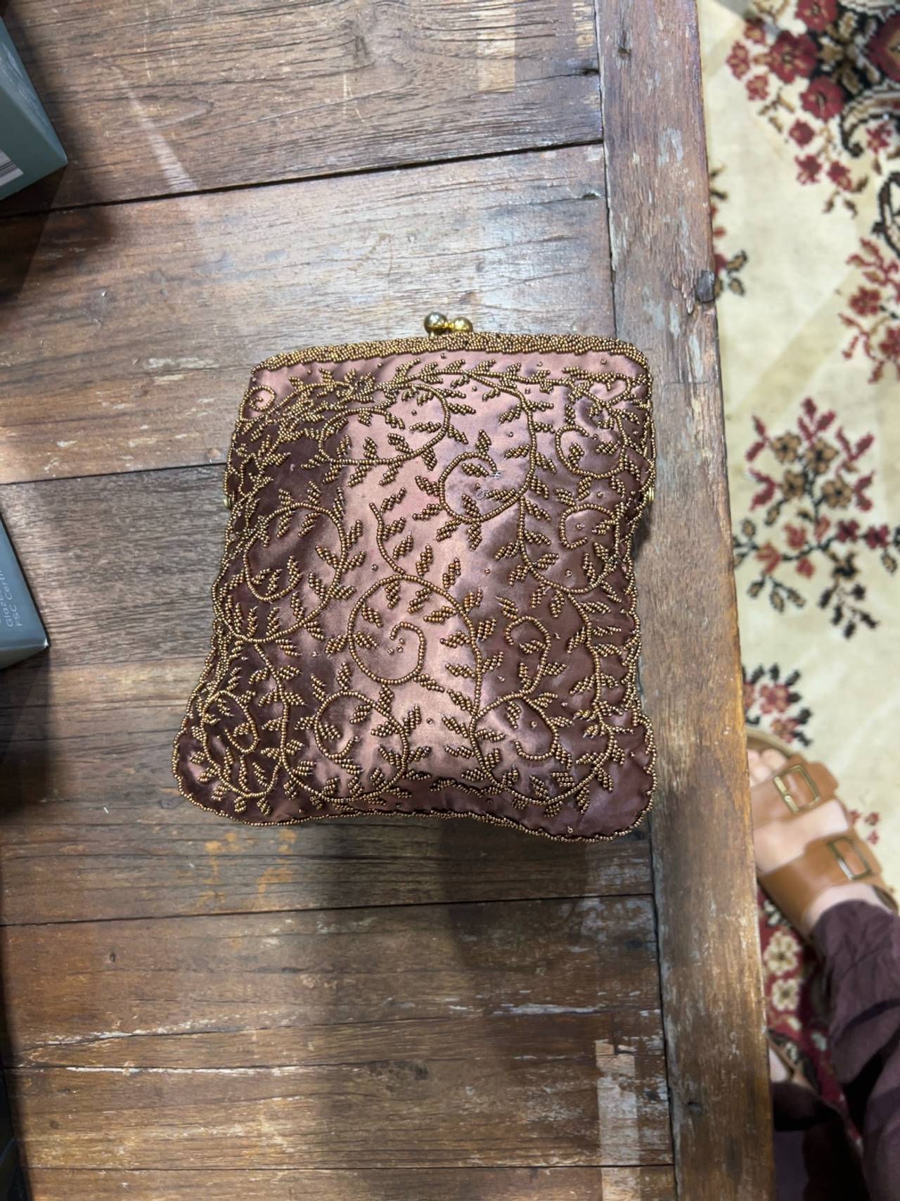 Beaded Brown Clutch Handbag
