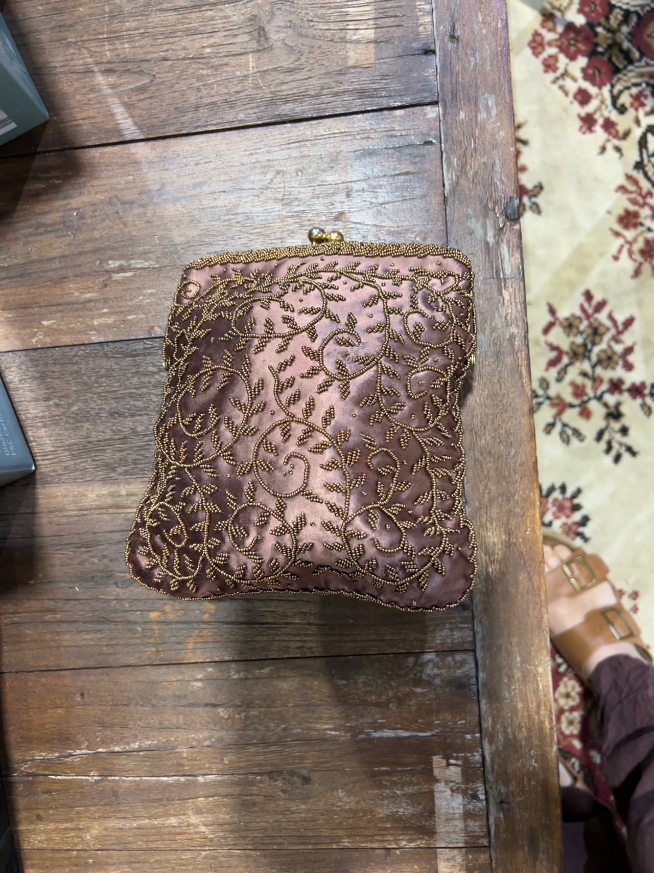Beaded Brown Clutch Handbag