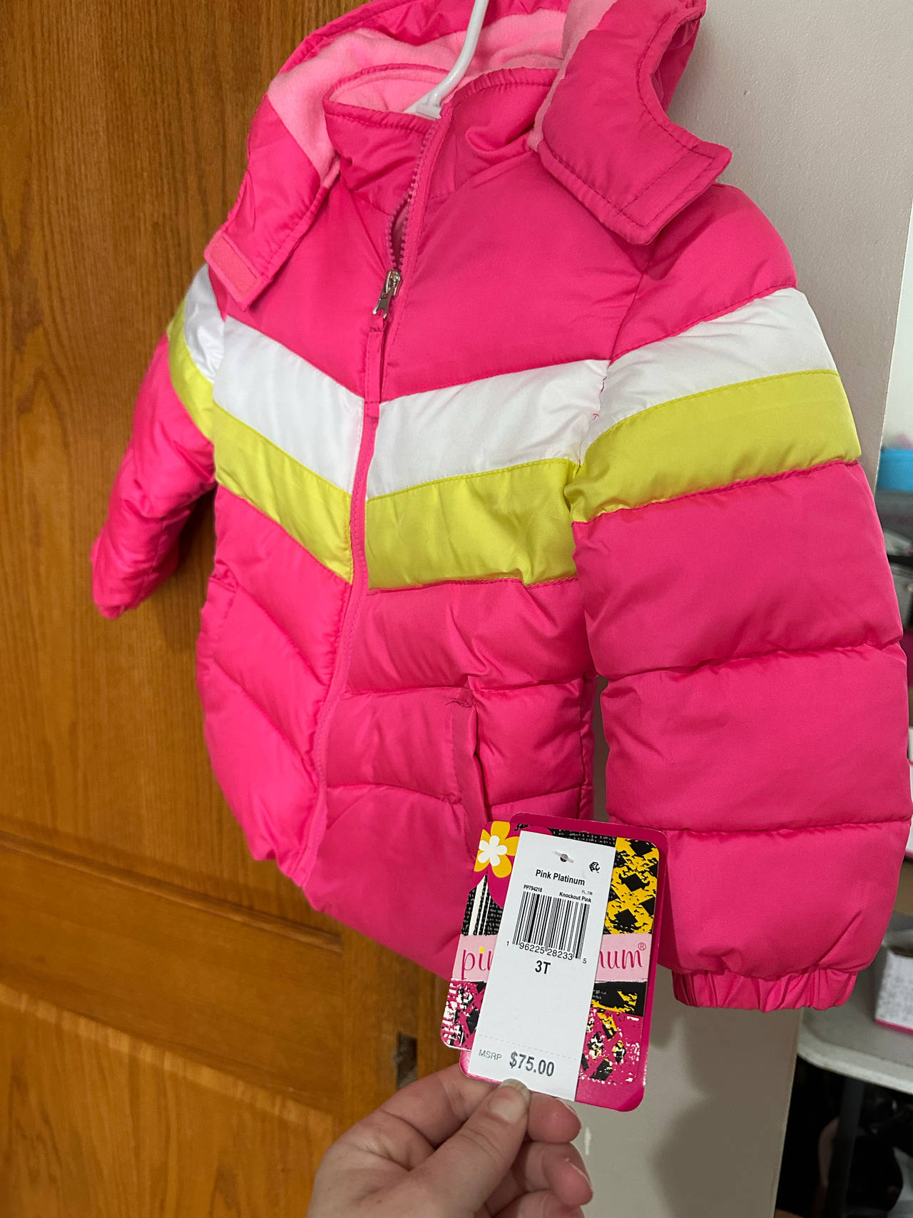 Pink Platinum Girls' Chevron Hooded Puffer Jacket