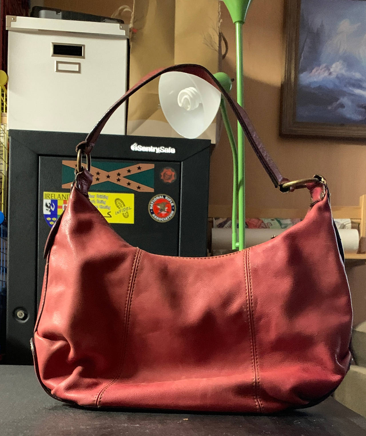 Fossil Red Leather Hobo Bag