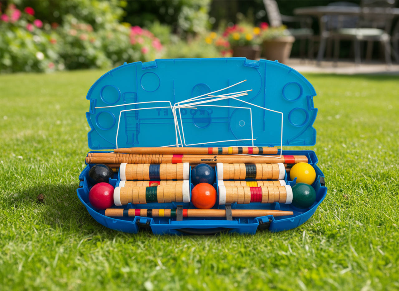 Complete 6-Player Croquet Set in Durable Blue Carry Case - Outdoor Lawn Game