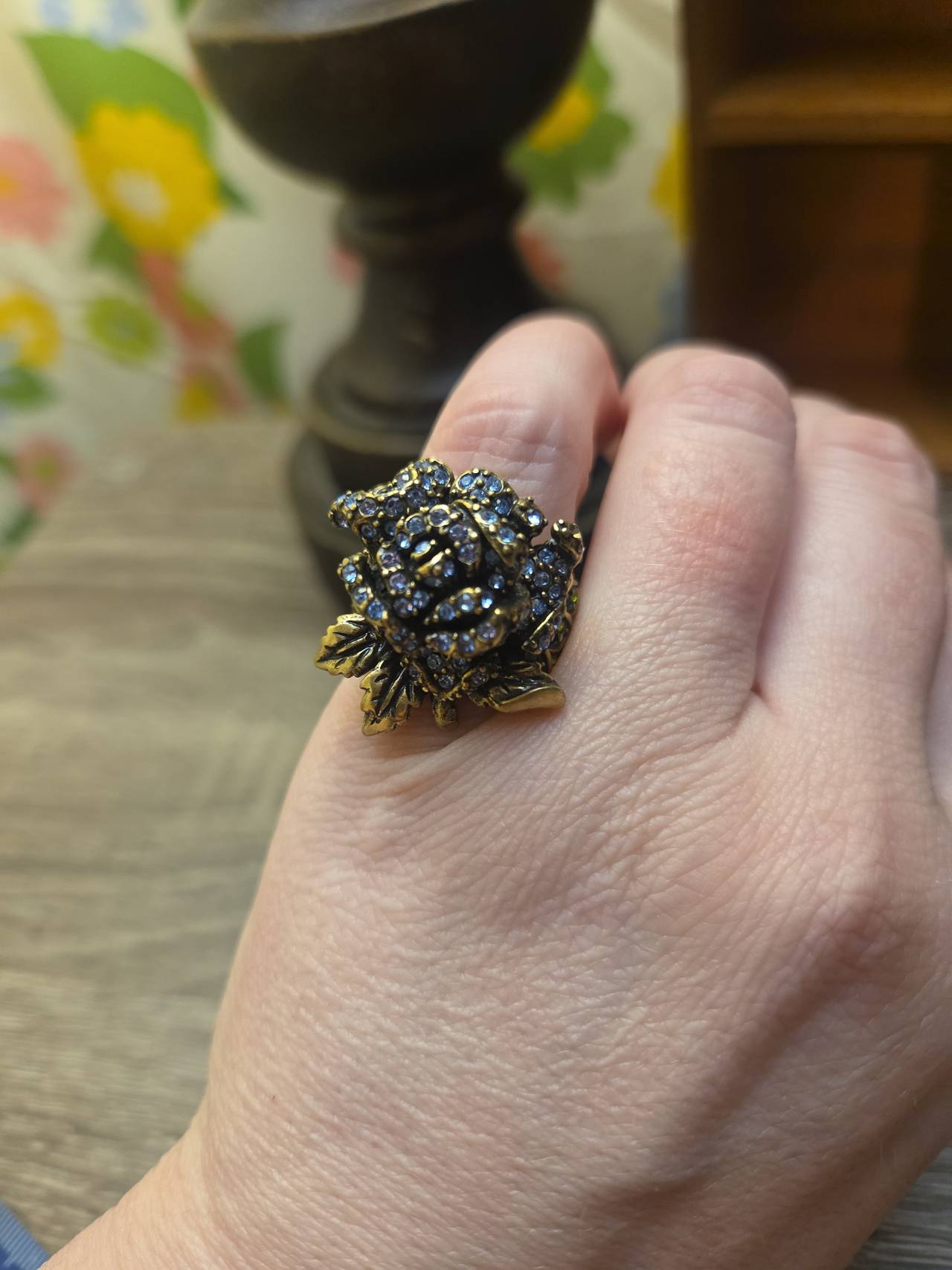 Heidi Daus Blue Rhinestone Rose Ring