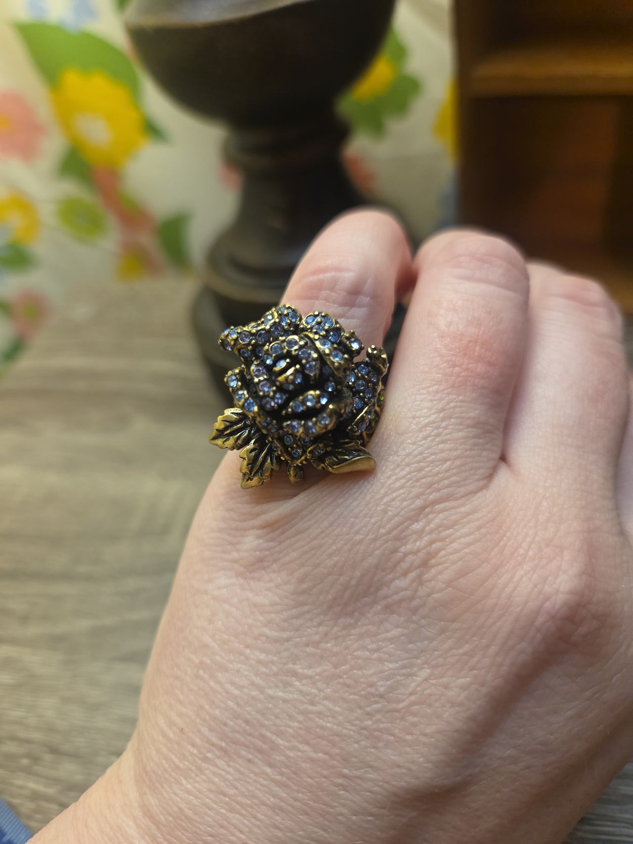 Heidi Daus Blue Rhinestone Rose Ring