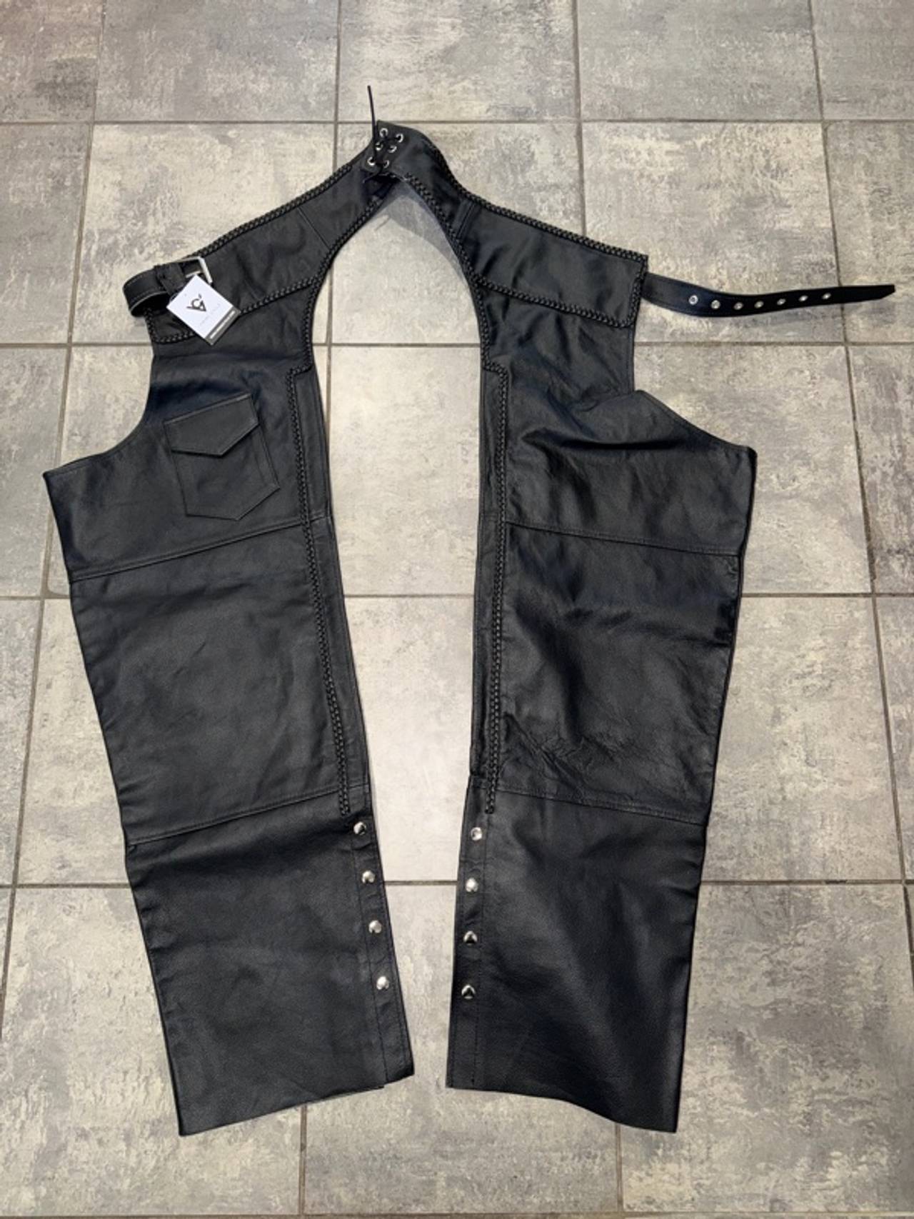 VIKING CYCLE XXL Leather Motorcycle Riding Chaps Black Large 2XL