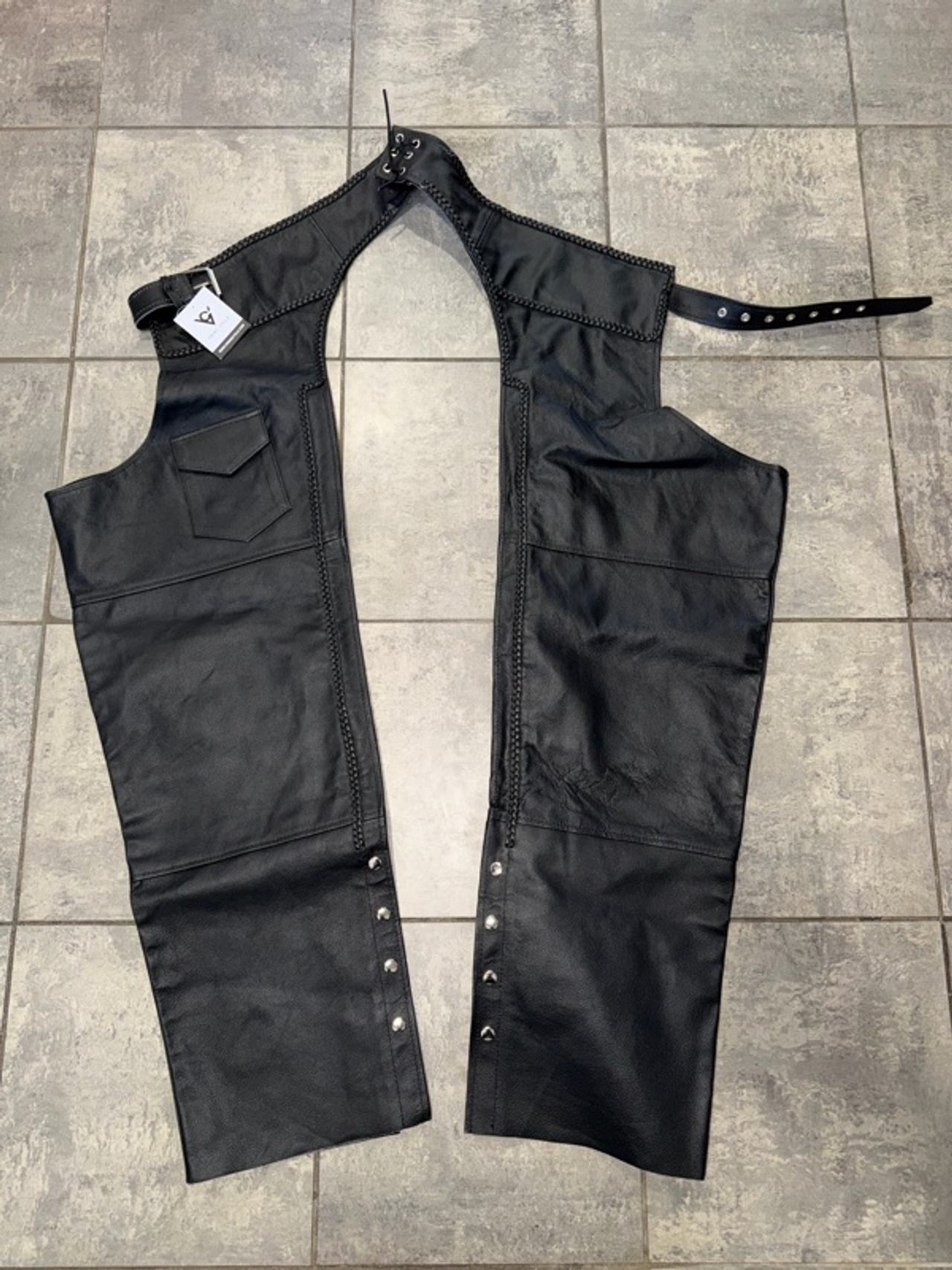 VIKING CYCLE XXL Leather Motorcycle Riding Chaps Black Large 2XL