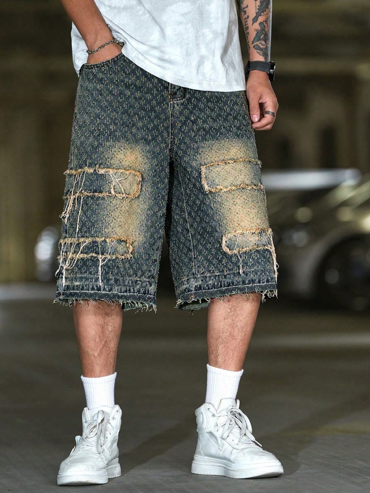 Men's Distressed Baggy Denim Shorts