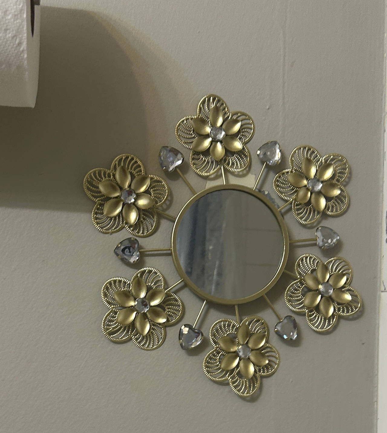 Gold Floral Sunburst Wall Mirror with Heart Accents