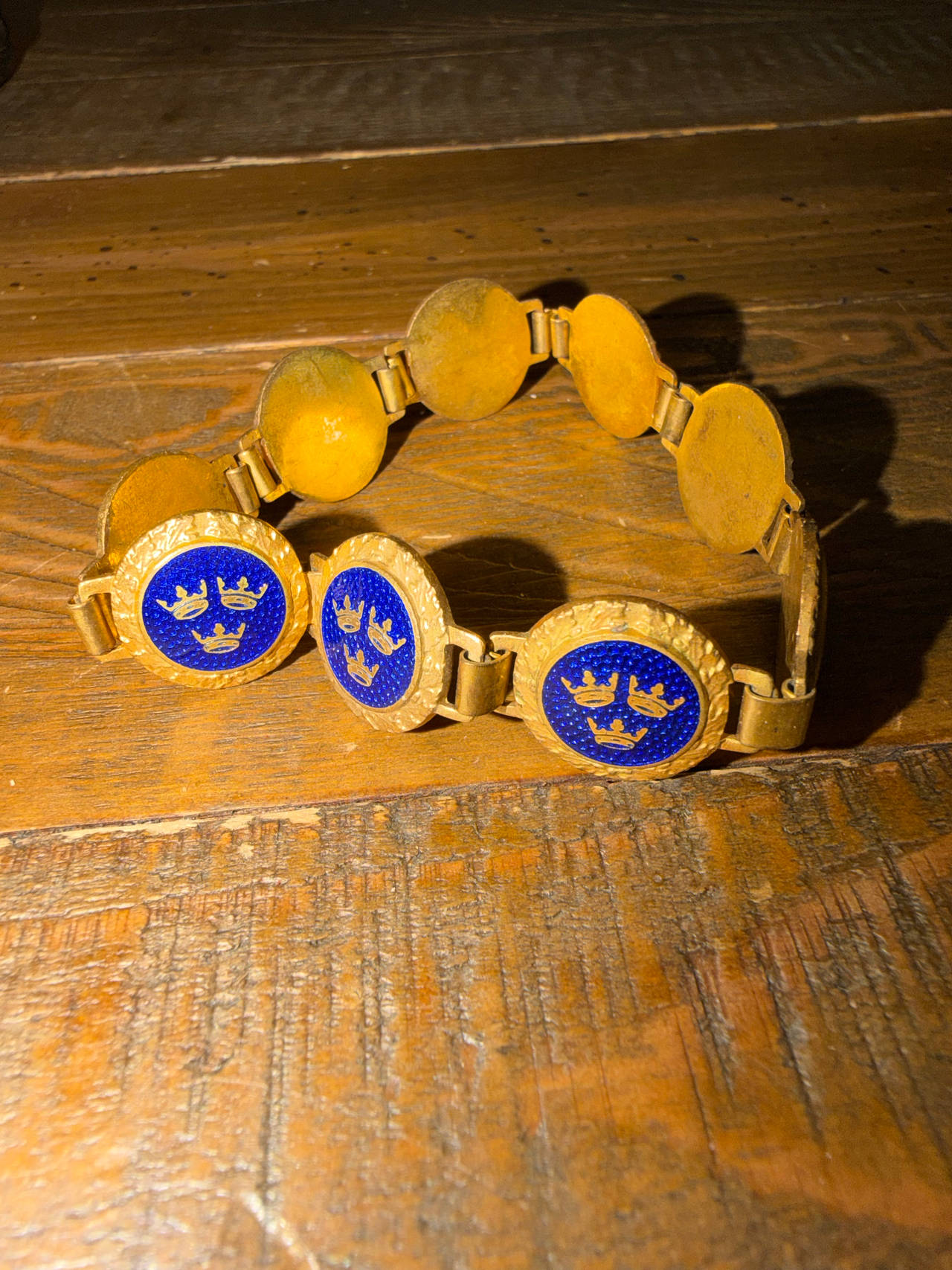 Vintage Swedish Three Crowns Enamel Link Bracelet