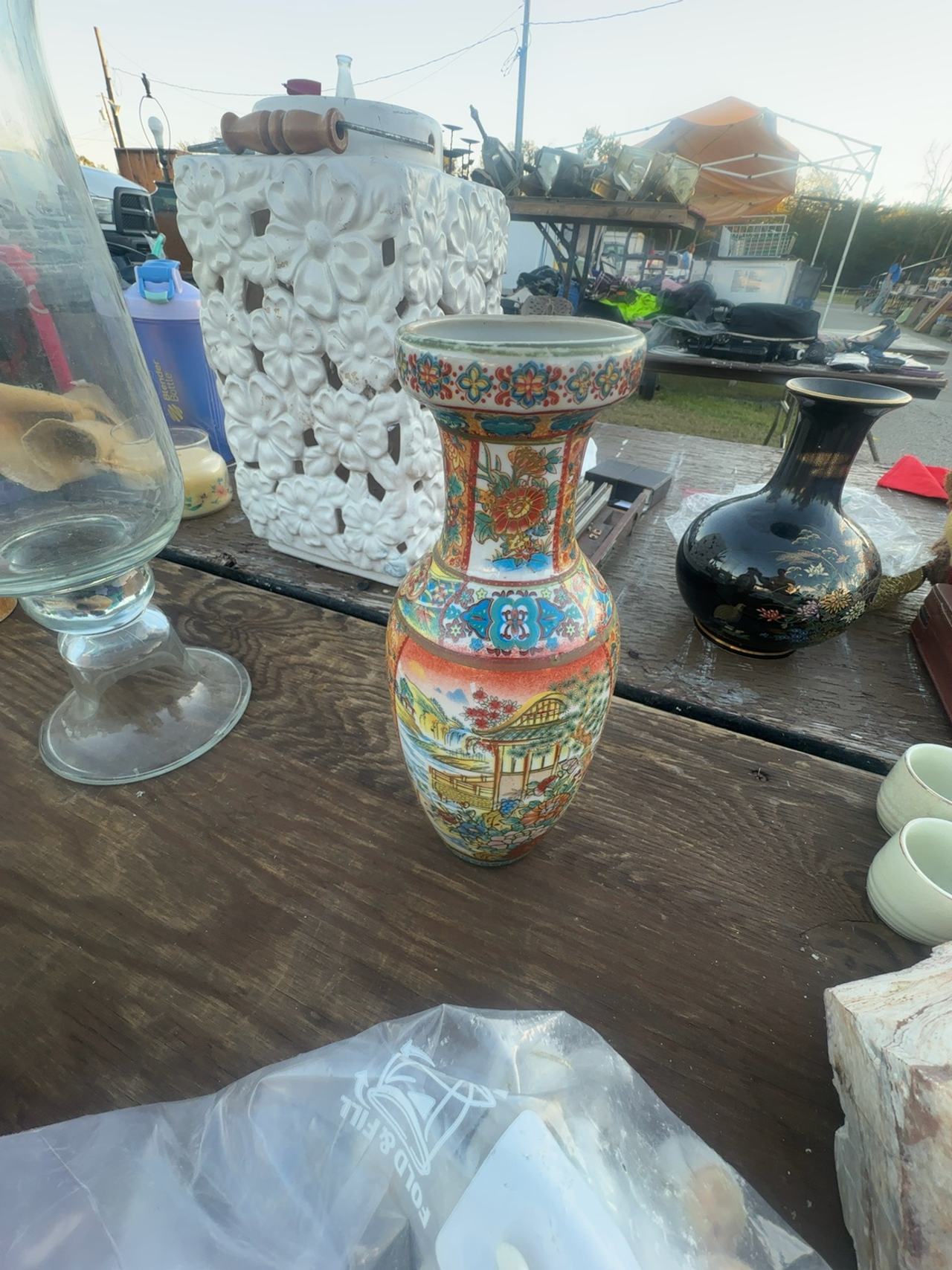 Chinese Porcelain Moriage Vase Floral Pagoda