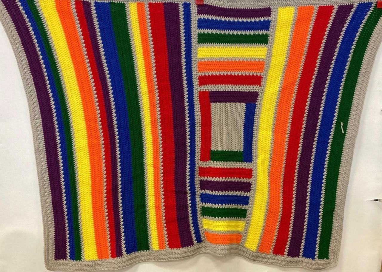 Handmade Rainbow Striped Crochet Afghan Blanket