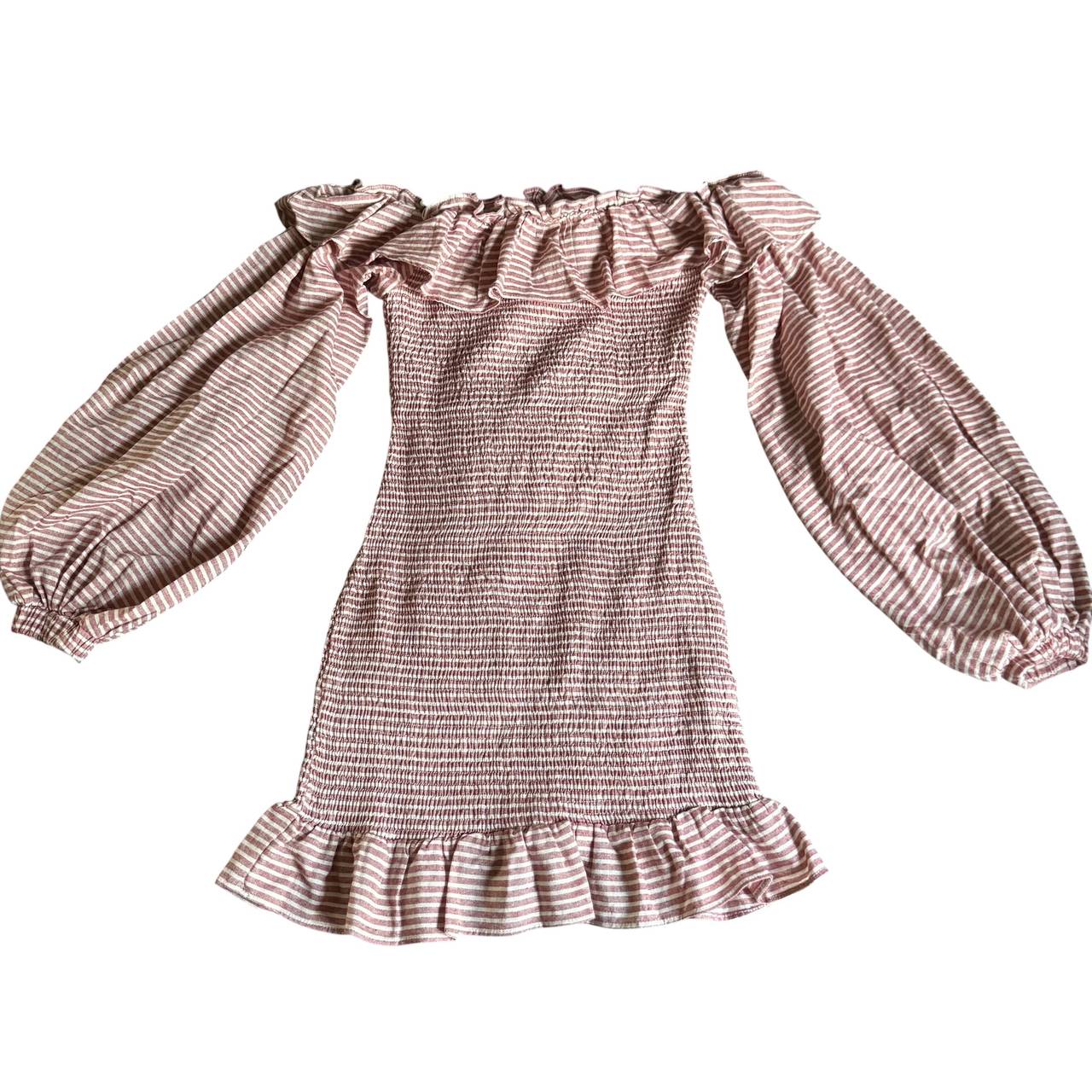 Smocked Off-the-Shoulder Striped Mini Dress