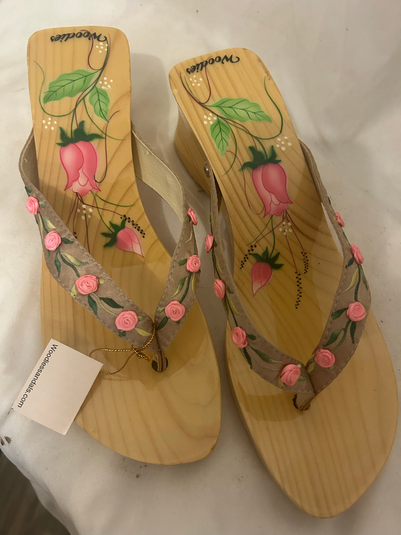 Woodies Hand-Painted Floral Wooden Wedge Sandals