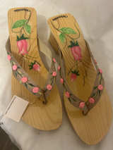 Woodies Hand-Painted Floral Wooden Wedge Sandals - Image 1