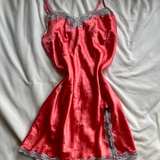 Victoria Secret Coral Satin-Feel Slip Dress with Lace Details - Image 1