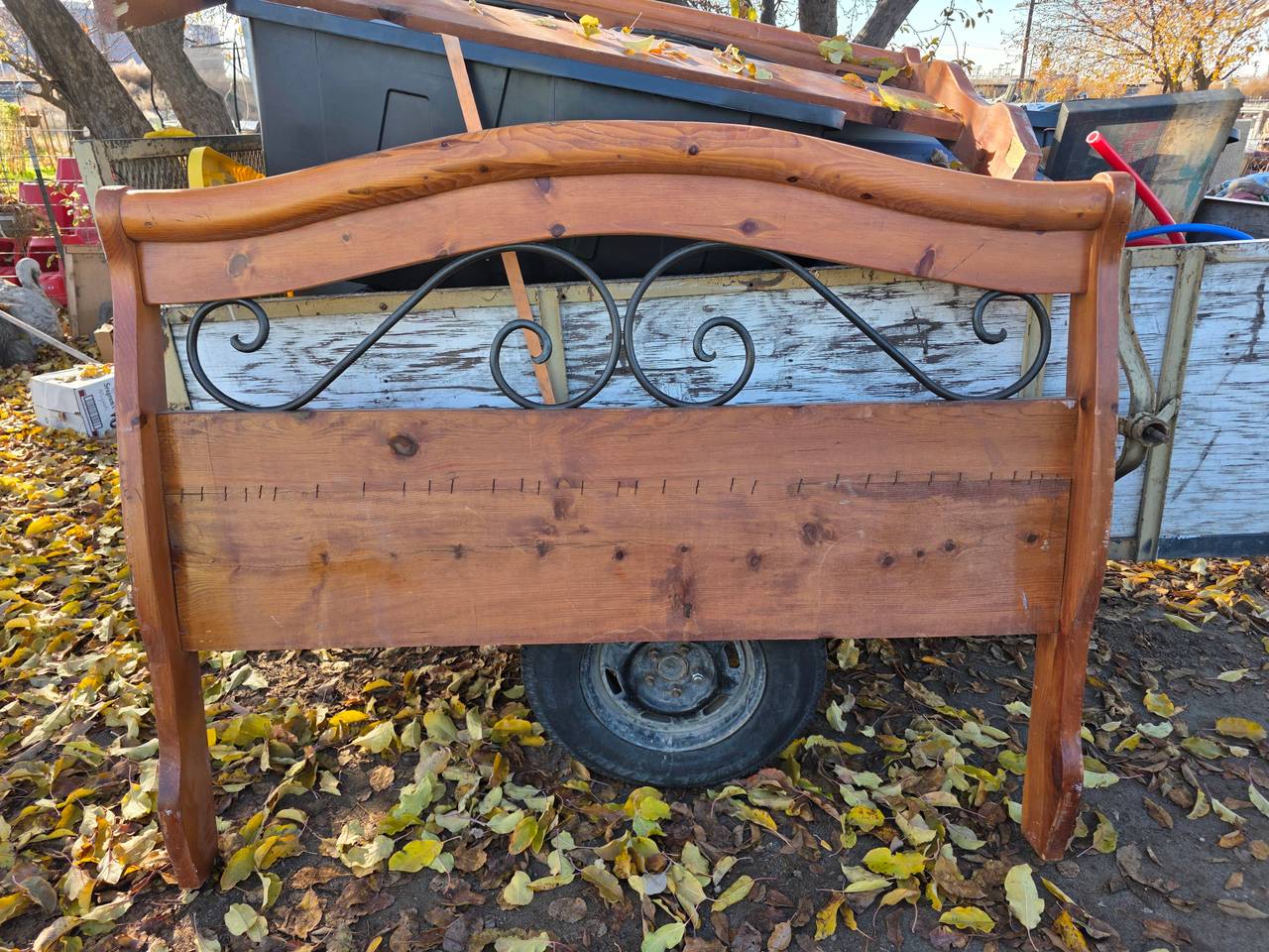 Rustic Wood and Wrought Iron Headboard