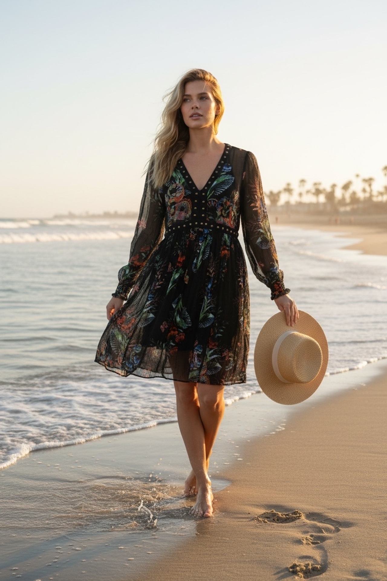 Farm Rio Black Tropical Tapestry Mini Dress