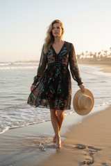Farm Rio Black Tropical Tapestry Mini Dress - Image 1