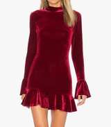 Vivimos Women's Size Small Winter Long Sleeve Velvet Ruffles Bodycon Mini Dress - Image 1