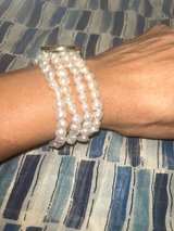 Natural 4-Strand Baby Pearl Bracelet With Hot Pink and Gold Monogram “KCJ” - Image 3