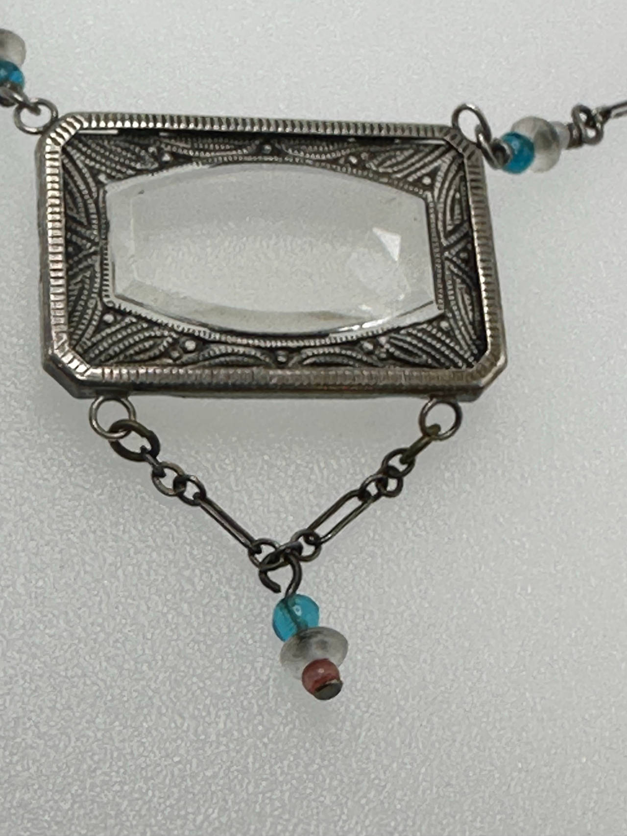 Lucy Isaacs Designer Art Deco Style Glass Sterling Pendant Necklace with Beads