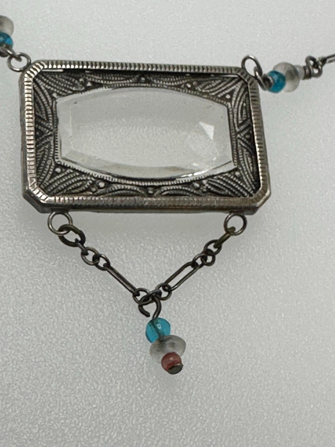 Lucy Isaacs Designer Art Deco Style Glass Sterling Pendant Necklace with Beads