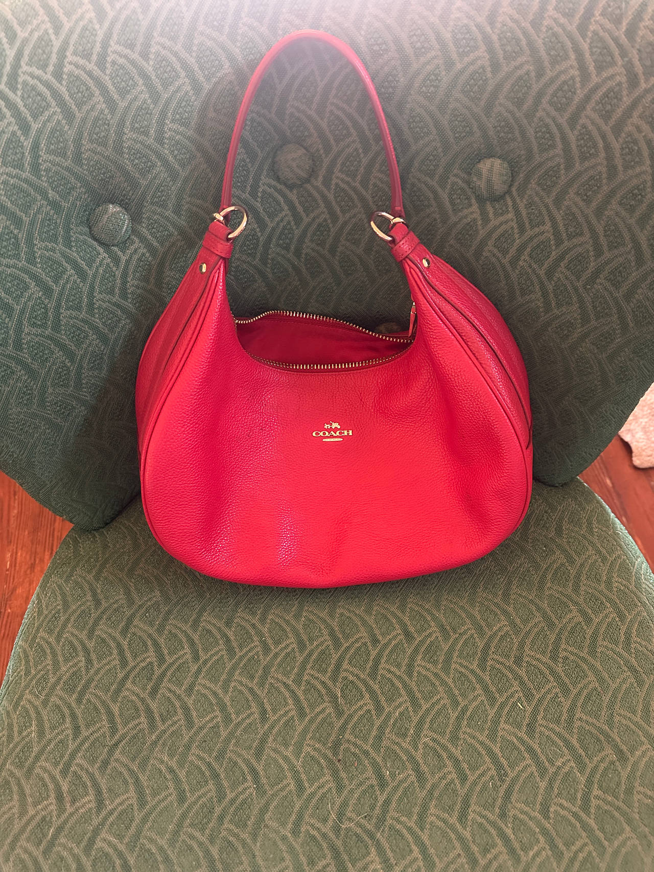 Coach Pebbled Leather Red Harley Hobo Bag
