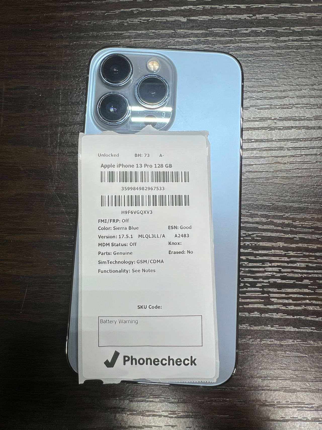 Apple iPhone 13 Pro 128GB Sierra Blue unlocked BH 73 A-